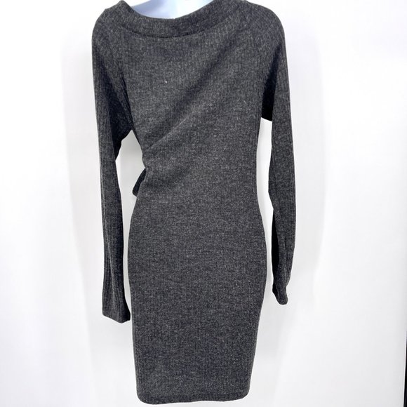 Lulu's Wrap Dress Gray Charcoal Long Sleeve Knit Stretch Womens XL - Picture 7 of 8